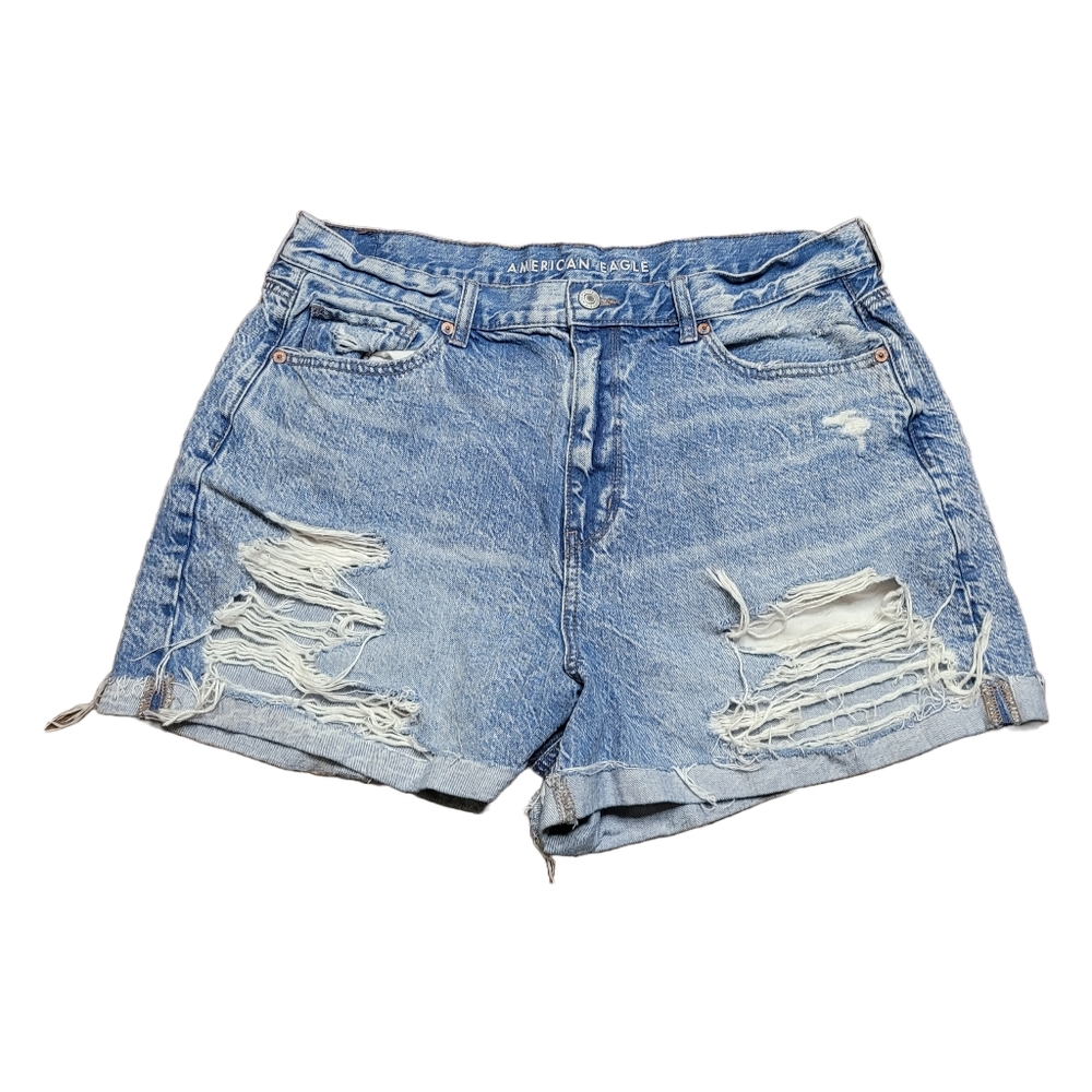 Size 16 Distressed Light Wash Denim Mom Shorts from American Eagle Outfitters